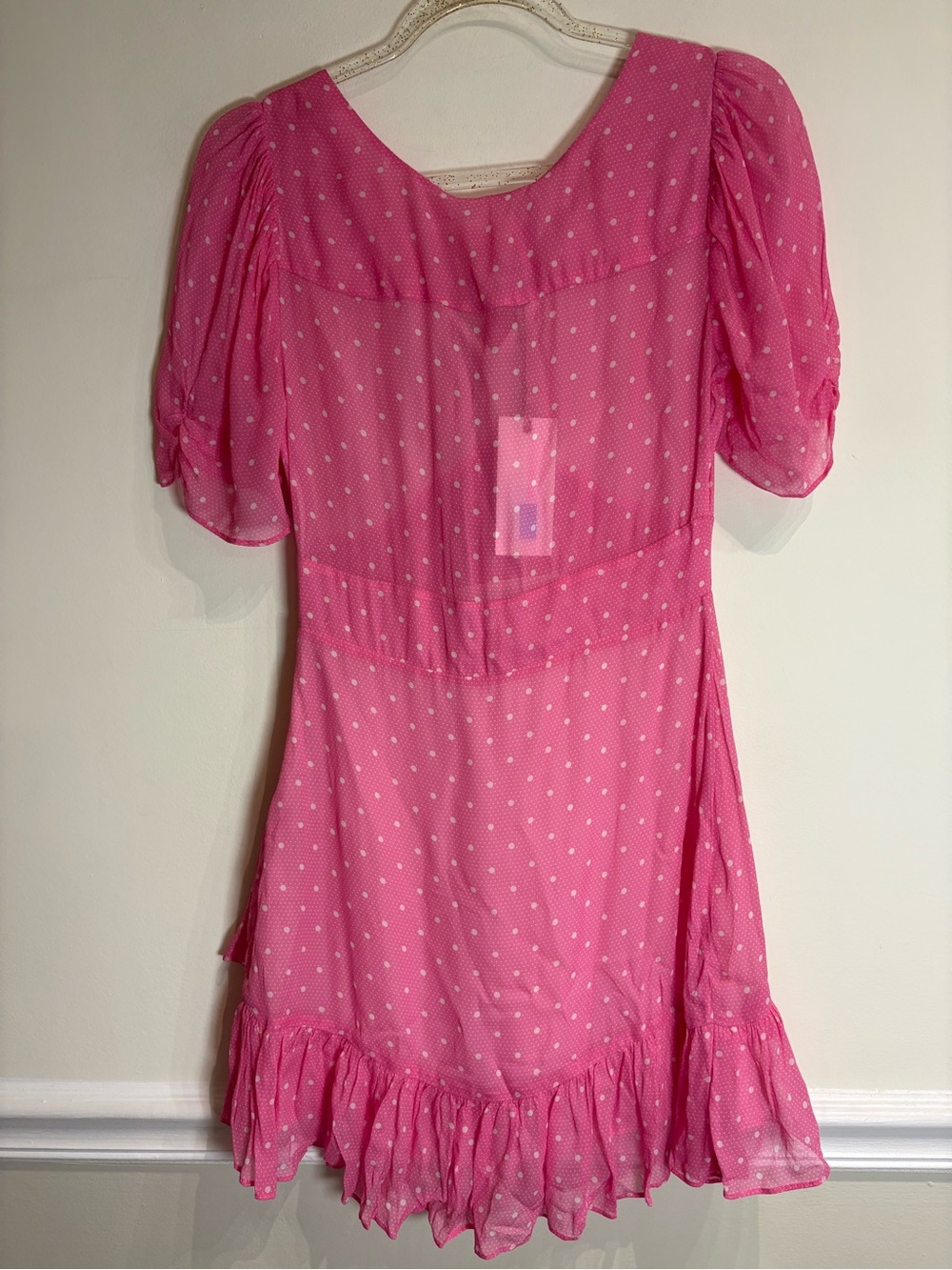 LoveShackFancy NWT Azreal Mini Dress Ruffled Polka-Dot Belted Hot Pink Cherry 4 - Picture 8 of 12